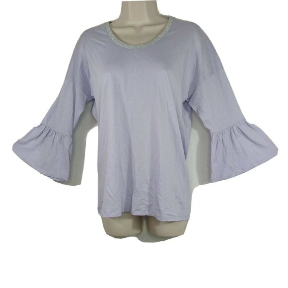 Michael Kors Tops - Michael Kors Knit Top Shirt Women Size XS Purple Lilac Silver Neckline Bell Slv